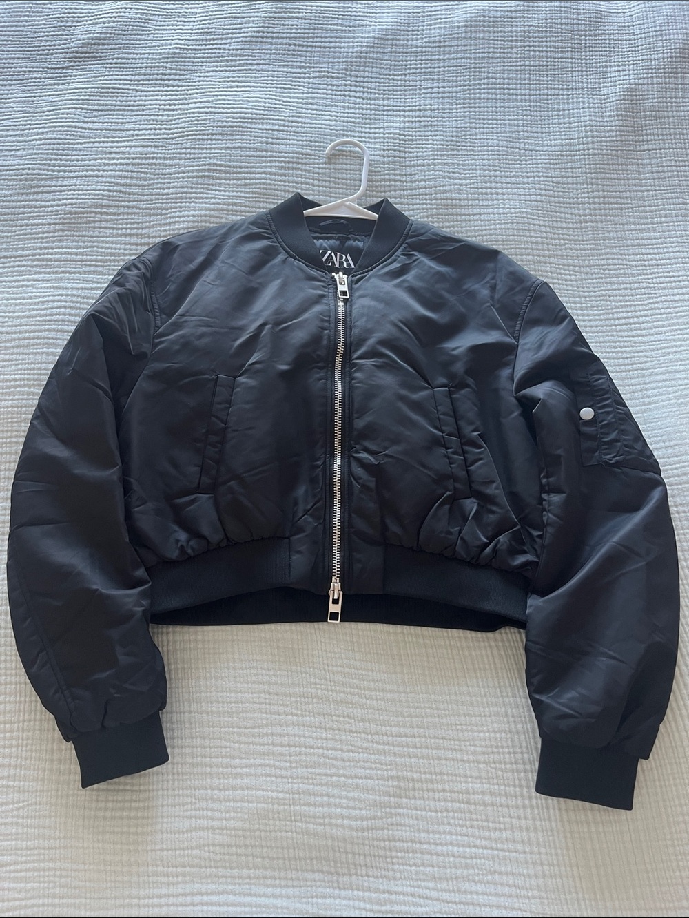 Zara Black Cropped Bomber with Silver Zip